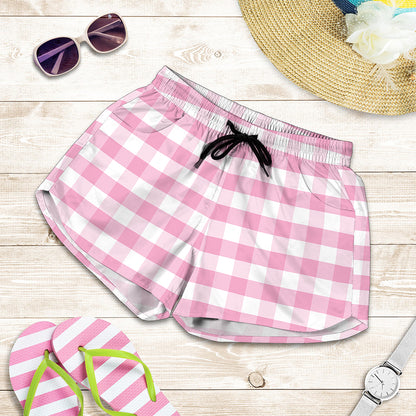 Pink And White Gingham Pattern Print Women's Shorts
