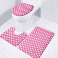 Pink And White Polka Dot Pattern Print 3 Piece Bath Mat Set