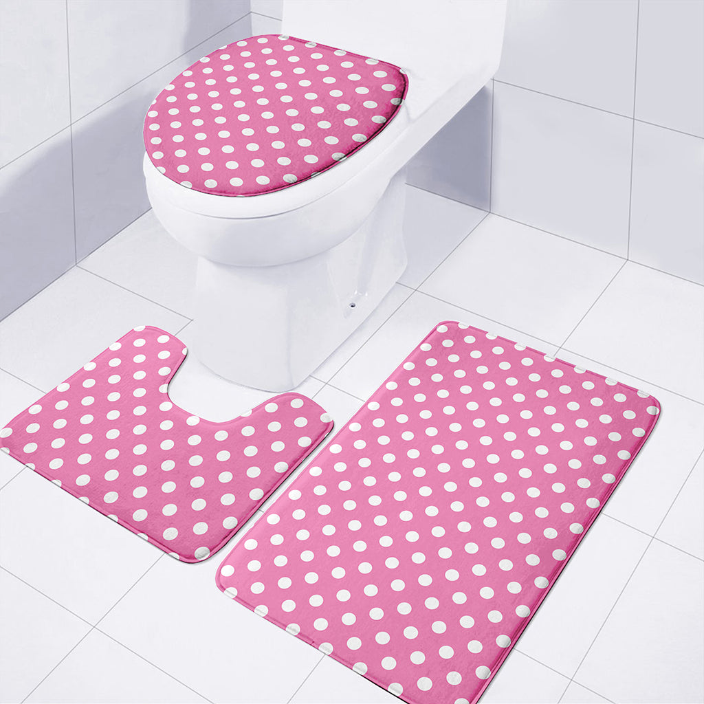 Pink And White Polka Dot Pattern Print 3 Piece Bath Mat Set