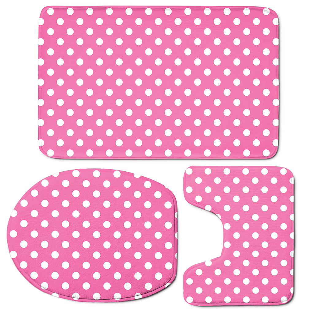 Pink And White Polka Dot Pattern Print 3 Piece Bath Mat Set