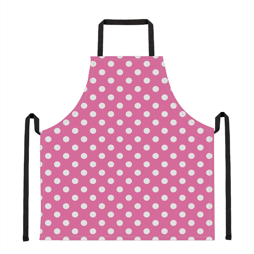 Pink And White Polka Dot Pattern Print Apron
