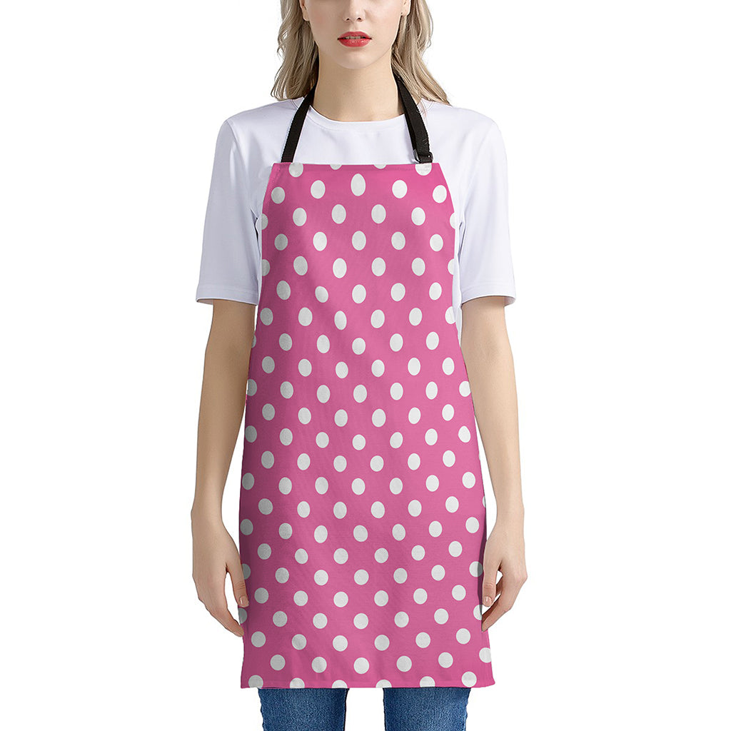 Pink And White Polka Dot Pattern Print Apron