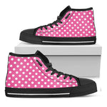Pink And White Polka Dot Pattern Print Black High Top Shoes