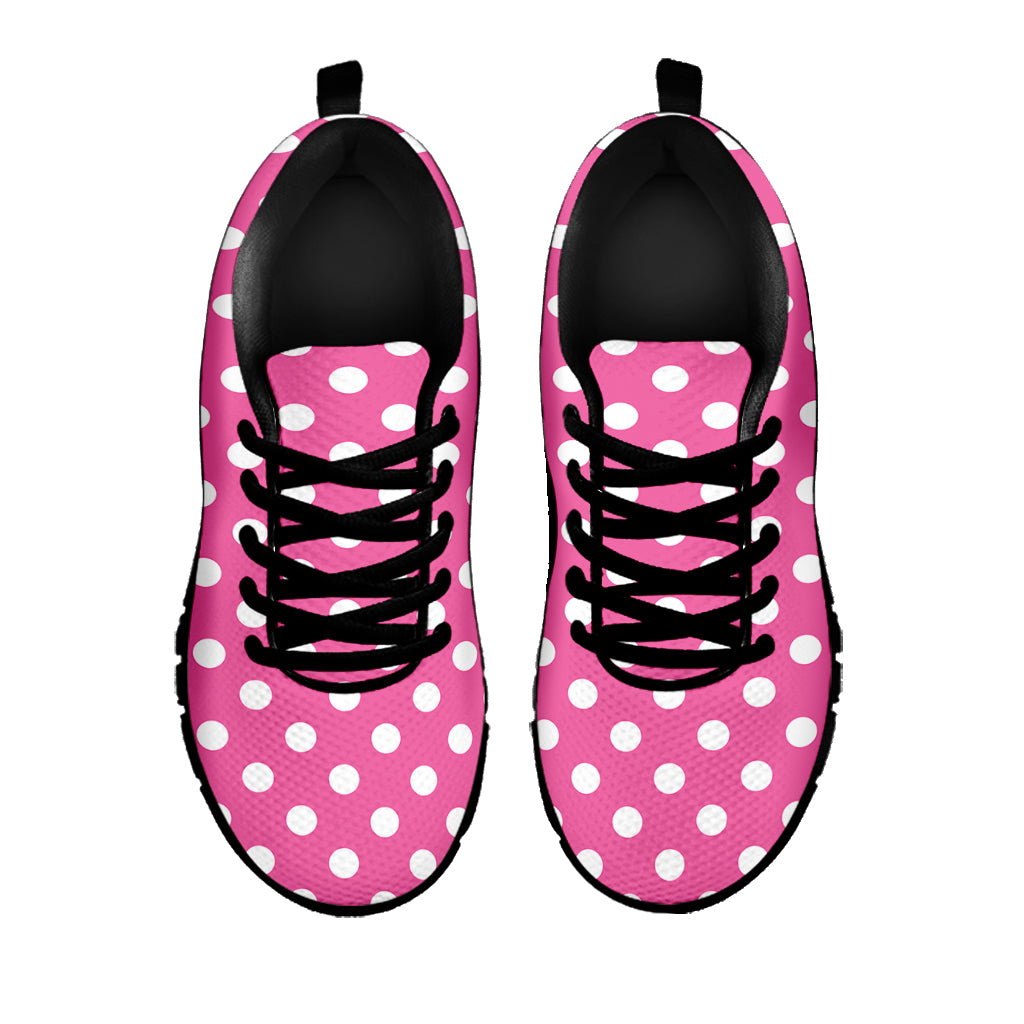 Pink And White Polka Dot Pattern Print Black Sneakers