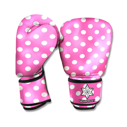 Pink And White Polka Dot Pattern Print Boxing Gloves