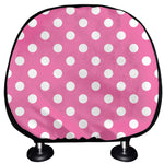 Pink And White Polka Dot Pattern Print Car Headrest Covers