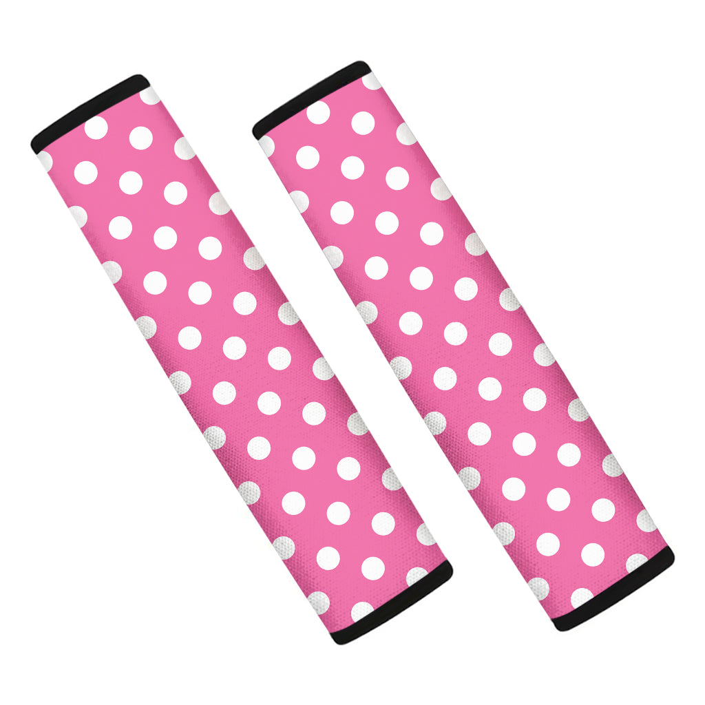 Pink And White Polka Dot Pattern Print Car Seat Belt Covers