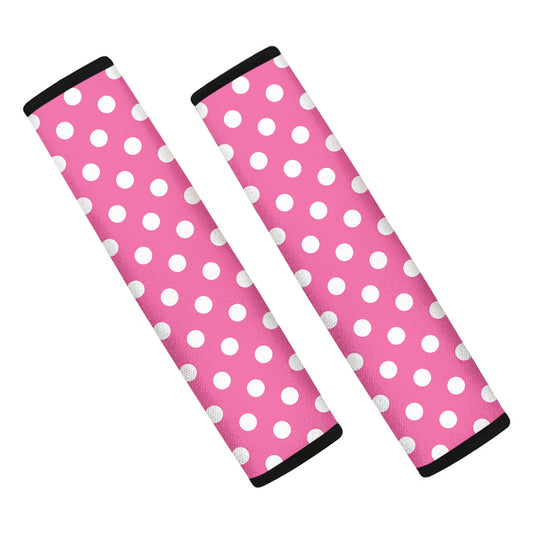 Pink And White Polka Dot Pattern Print Car Seat Belt Covers