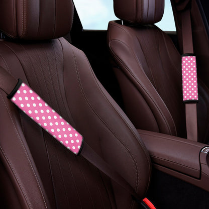 Pink And White Polka Dot Pattern Print Car Seat Belt Covers