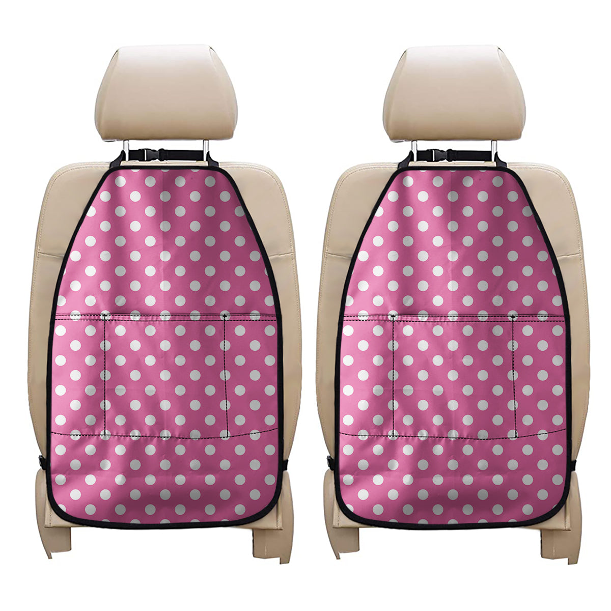Pink And White Polka Dot Pattern Print Car Seat Organizers