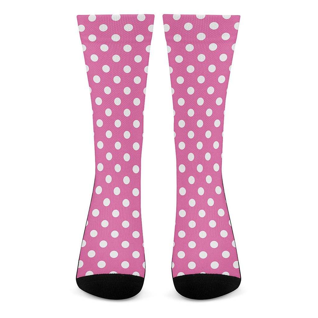 Pink And White Polka Dot Pattern Print Crew Socks