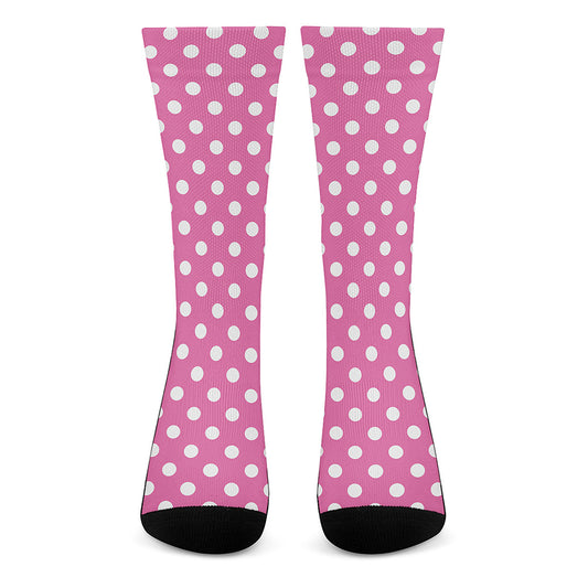 Pink And White Polka Dot Pattern Print Crew Socks