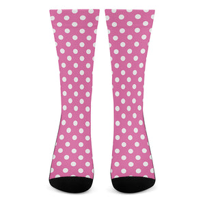 Pink And White Polka Dot Pattern Print Crew Socks