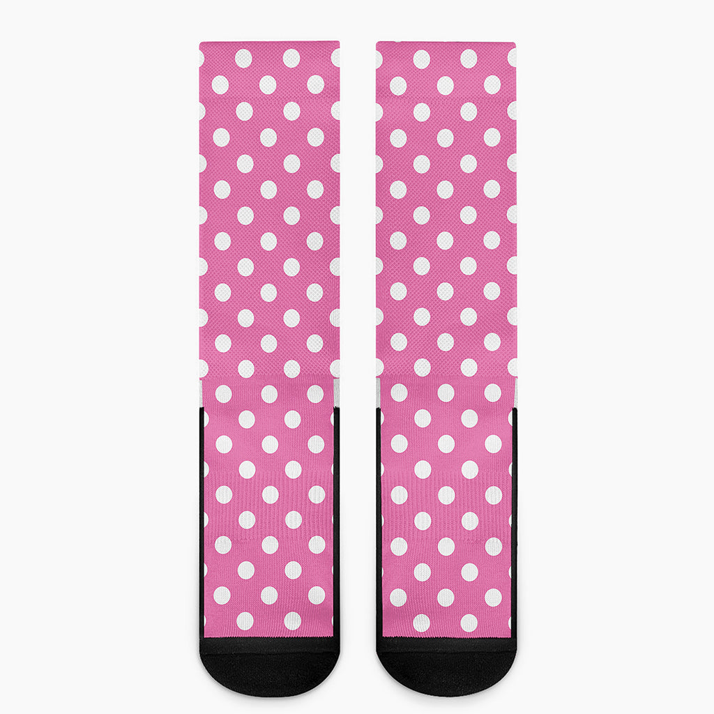 Pink And White Polka Dot Pattern Print Crew Socks