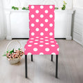 Pink And White Polka Dot Pattern Print Dining Chair Slipcover