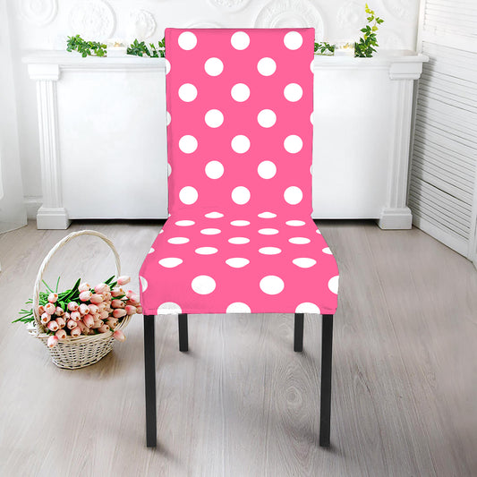 Pink And White Polka Dot Pattern Print Dining Chair Slipcover