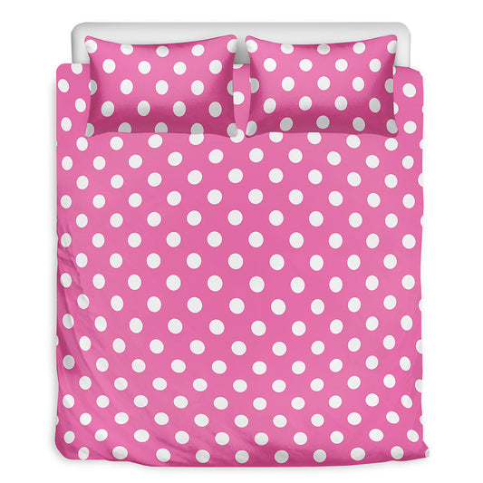 Pink And White Polka Dot Pattern Print Duvet Cover Bedding Set