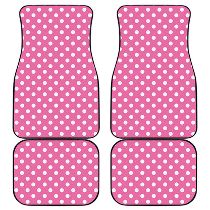 Pink And White Polka Dot Pattern Print Front and Back Car Floor Mats