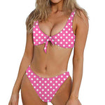Pink And White Polka Dot Pattern Print Front Bow Tie Bikini