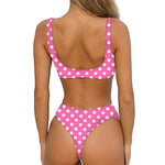 Pink And White Polka Dot Pattern Print Front Bow Tie Bikini