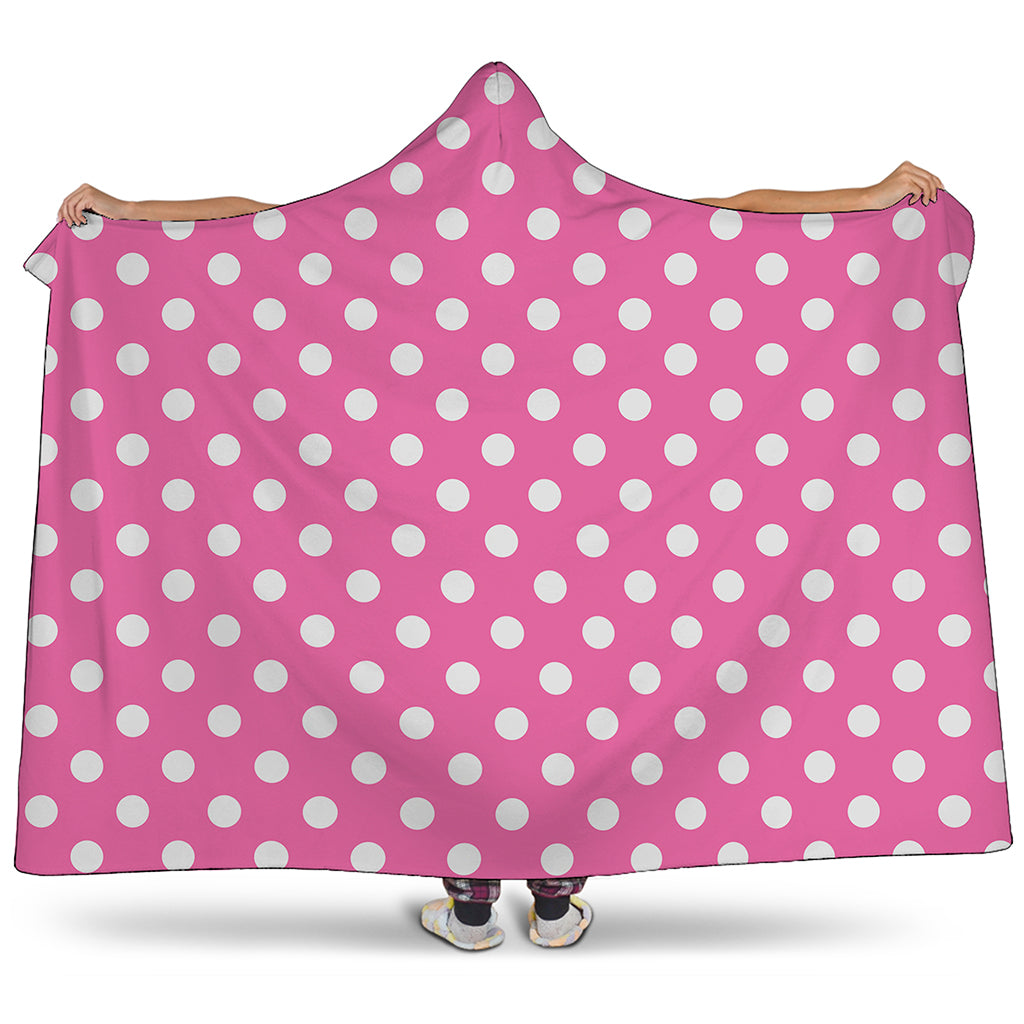 Pink And White Polka Dot Pattern Print Hooded Blanket