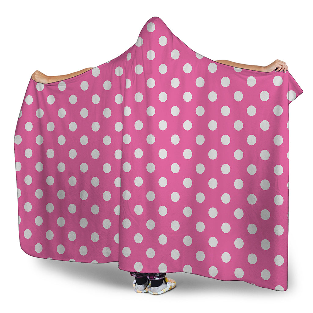 Pink And White Polka Dot Pattern Print Hooded Blanket