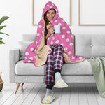 Pink And White Polka Dot Pattern Print Hooded Blanket