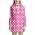 Pink And White Polka Dot Pattern Print Pullover Hoodie Dress