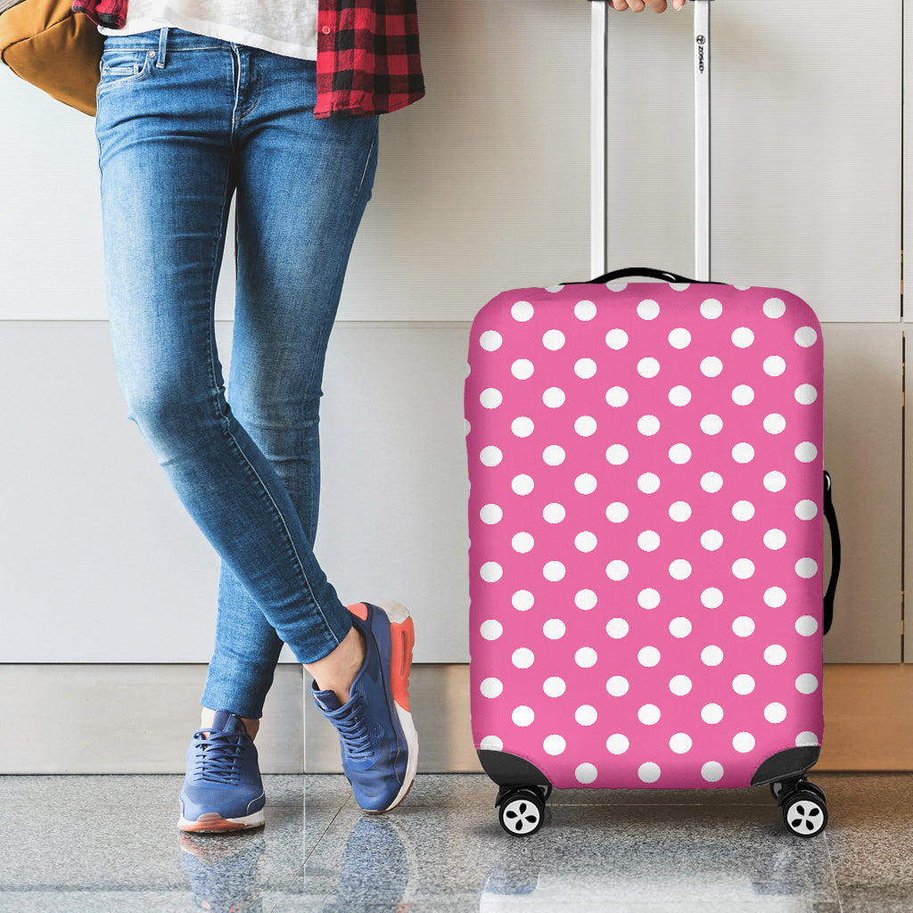 Pink And White Polka Dot Pattern Print Luggage Cover