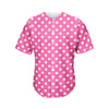 Pink And White Polka Dot Pattern Print Men's Baseball Jersey
