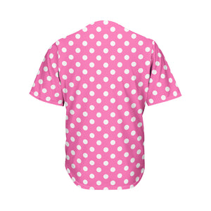 Pink And White Polka Dot Pattern Print Men's Baseball Jersey