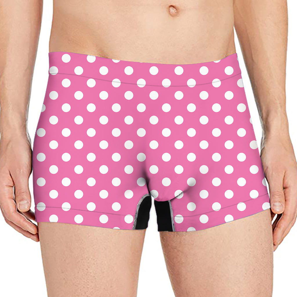 Pink And White Polka Dot Pattern Print Men's Boxer Briefs