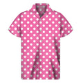 Pink And White Polka Dot Pattern Print Men's Short Sleeve Shirt