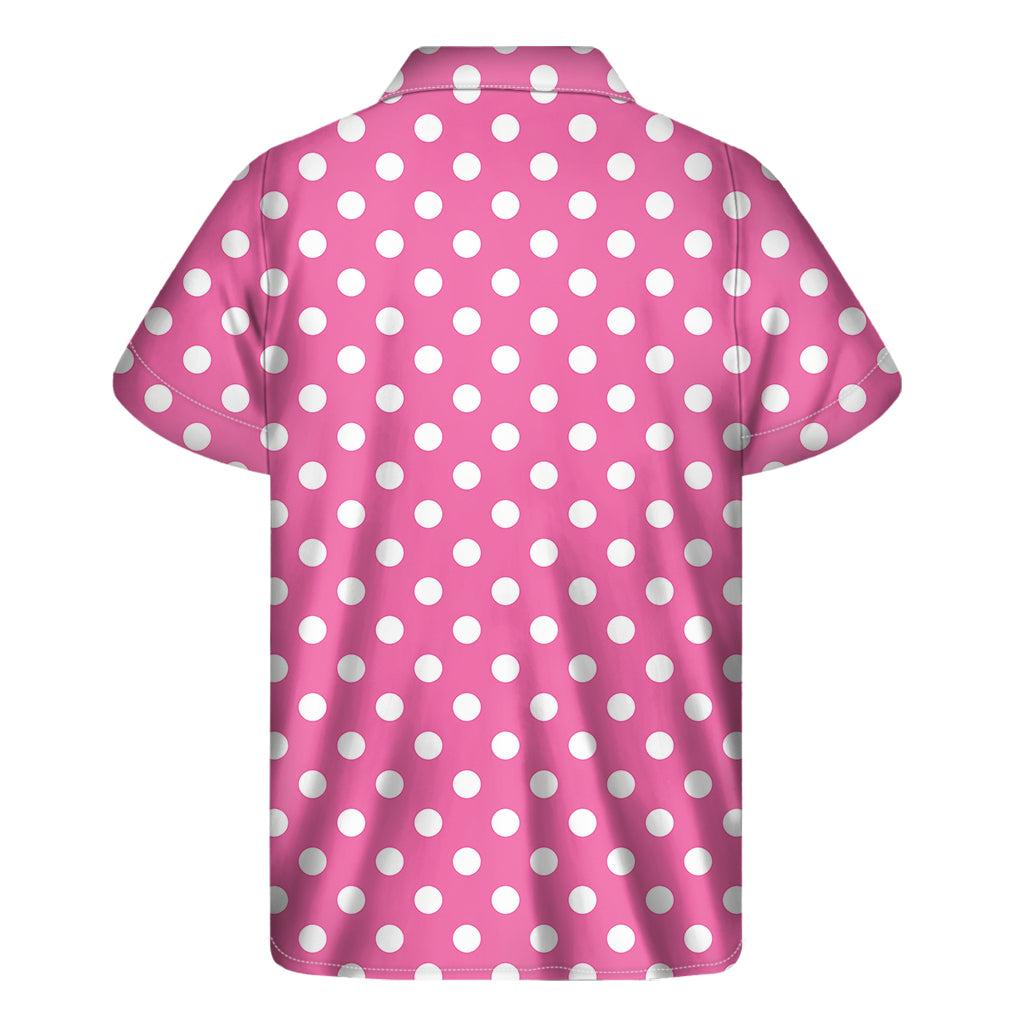 Pink And White Polka Dot Pattern Print Men's Short Sleeve Shirt