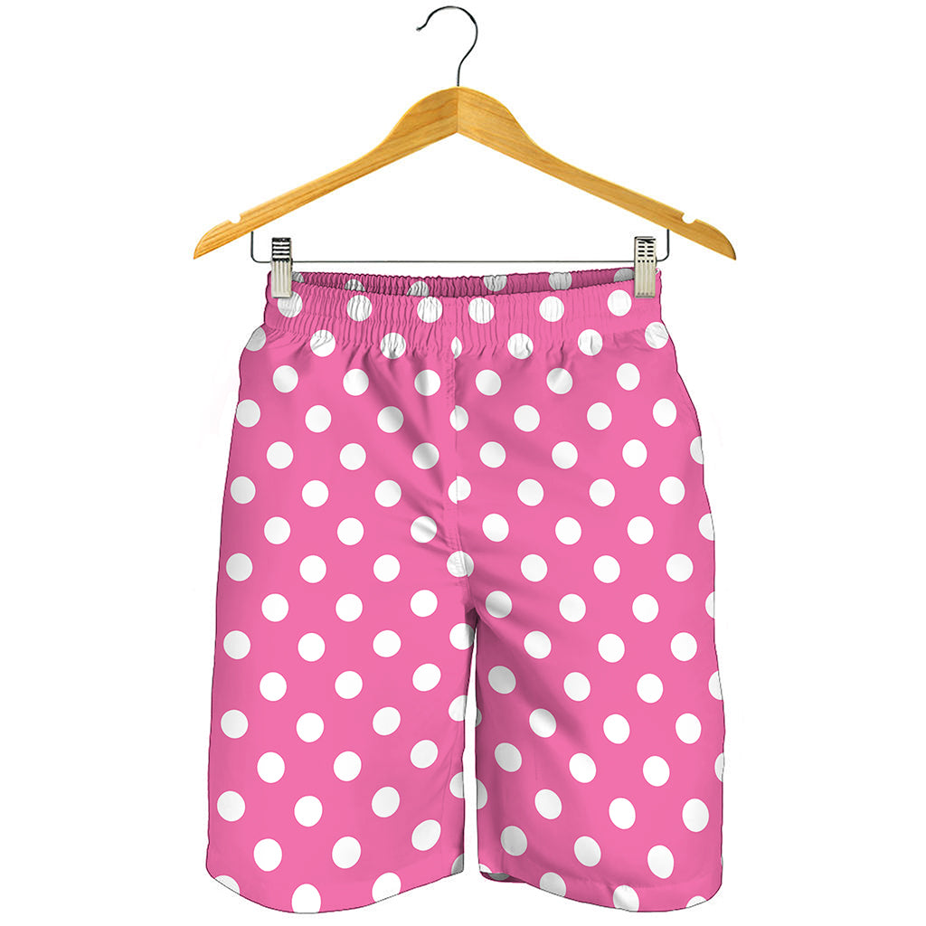 Pink And White Polka Dot Pattern Print Men's Shorts