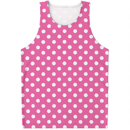 Pink And White Polka Dot Pattern Print Men's Tank Top