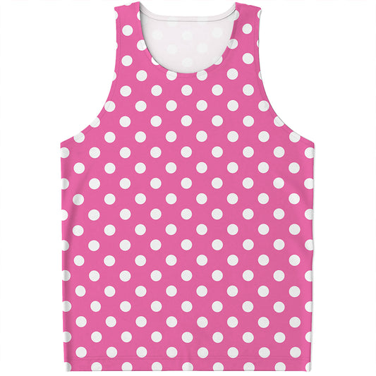 Pink And White Polka Dot Pattern Print Men's Tank Top