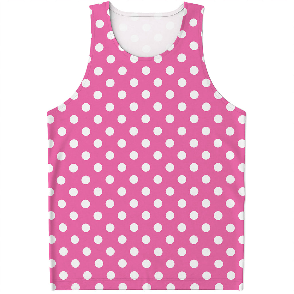 Pink And White Polka Dot Pattern Print Men's Tank Top