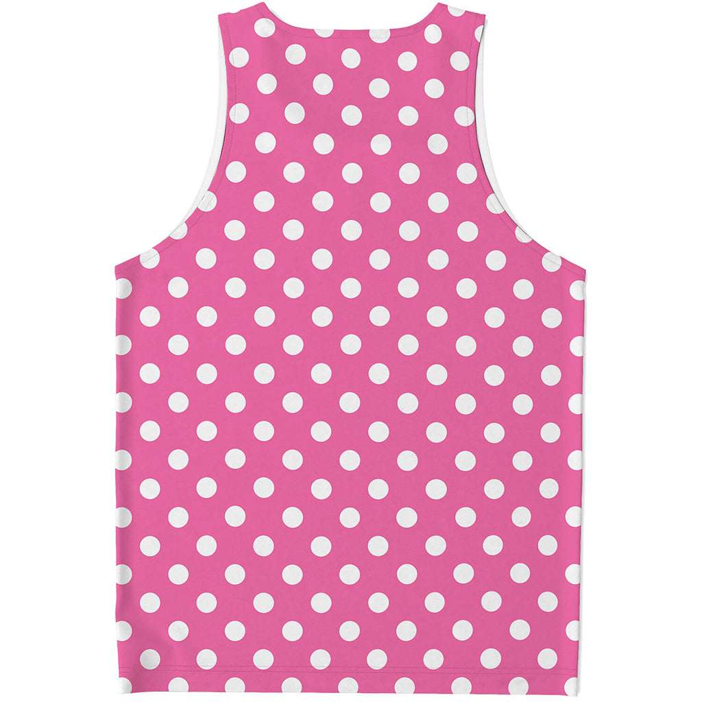 Pink And White Polka Dot Pattern Print Men's Tank Top
