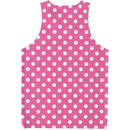 Pink And White Polka Dot Pattern Print Men's Tank Top