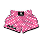Pink And White Polka Dot Pattern Print Muay Thai Boxing Shorts