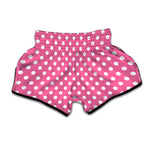 Pink And White Polka Dot Pattern Print Muay Thai Boxing Shorts
