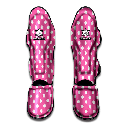 Pink And White Polka Dot Pattern Print Muay Thai Shin Guard