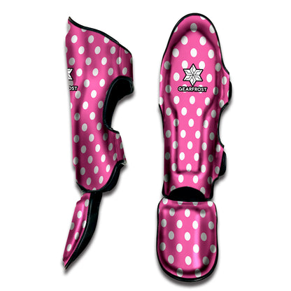 Pink And White Polka Dot Pattern Print Muay Thai Shin Guard