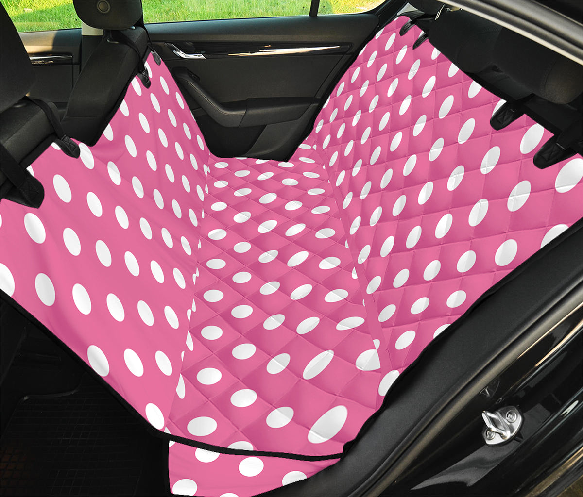 Pink And White Polka Dot Pattern Print Pet Car Back Seat Cover