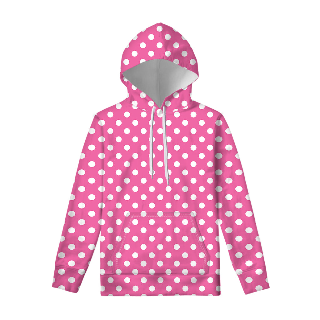 Pink And White Polka Dot Pattern Print Pullover Hoodie