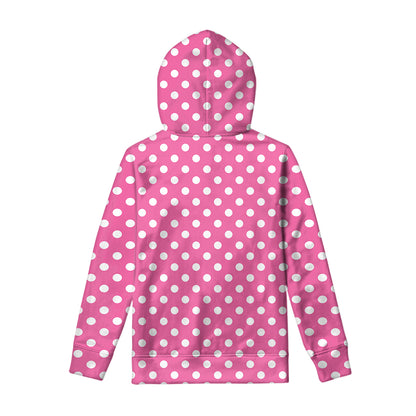 Pink And White Polka Dot Pattern Print Pullover Hoodie