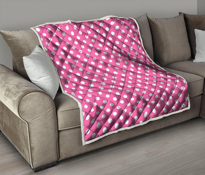 Pink And White Polka Dot Pattern Print Quilt