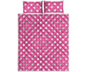 Pink And White Polka Dot Pattern Print Quilt Bed Set