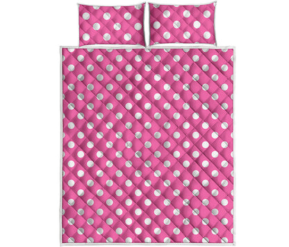 Pink And White Polka Dot Pattern Print Quilt Bed Set